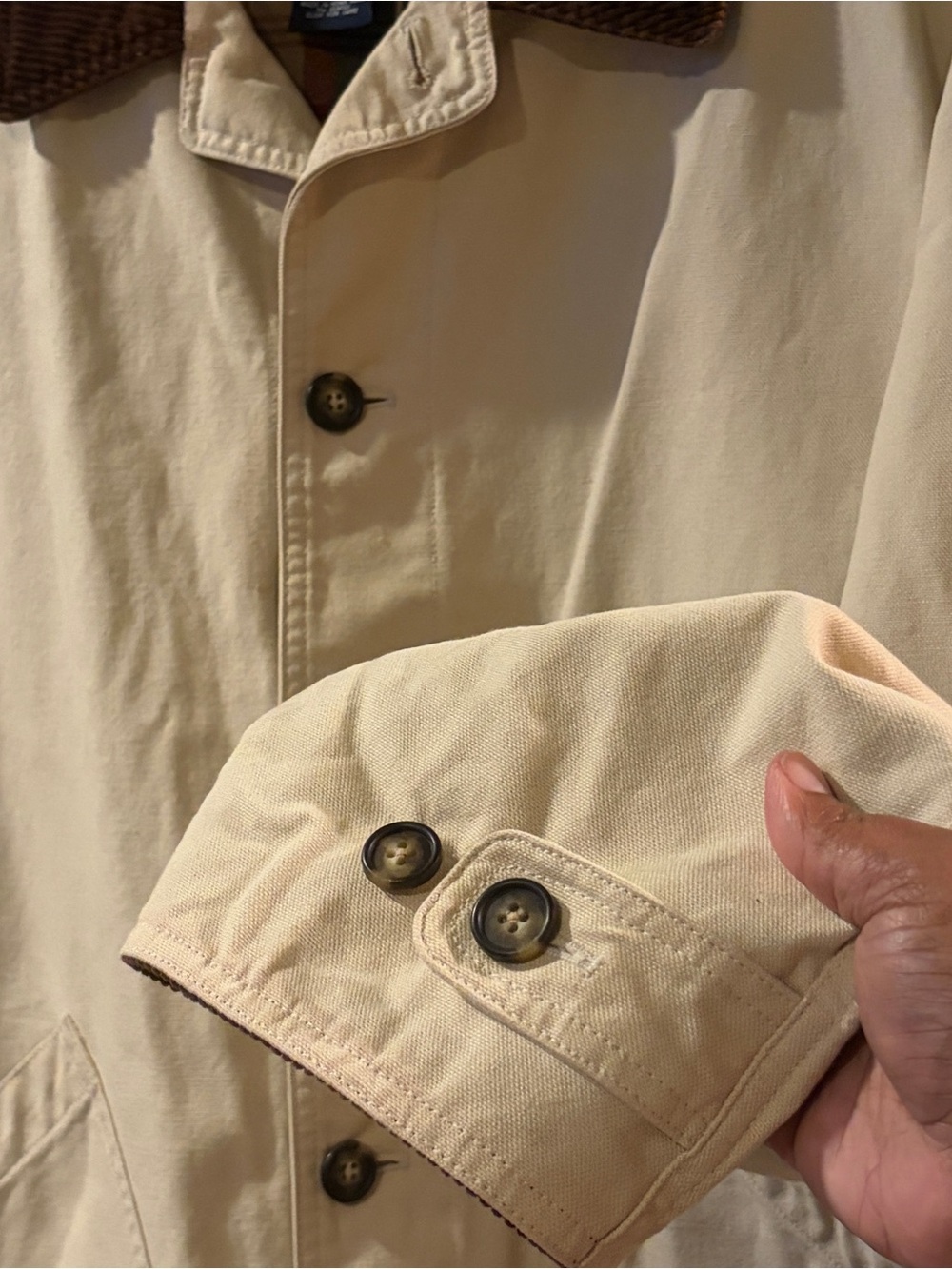 VTG Lands End Chore Jacket Mens XL Tall Tan Cotton Canvas Plaid Lined Gorpcore - Picture 5 of 15